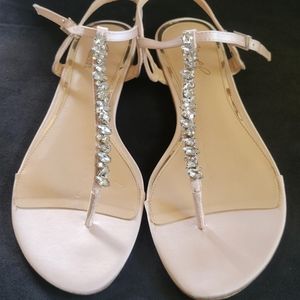 Jewel Badgley Mischka Women's Natalie Flat Sandal, Champagne Satin, 9 Medium